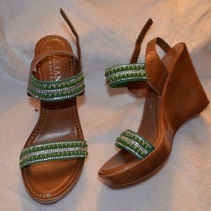 Italian Shoemakers "London" Wedges Size 9.5 Emerald Green